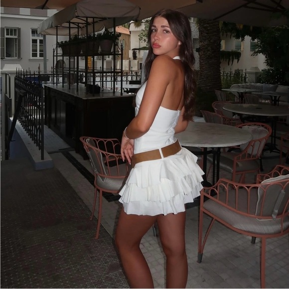 Zara Dress Mini Ruffled Belt White Casual Party Evening Statement - Picture 4 of 14